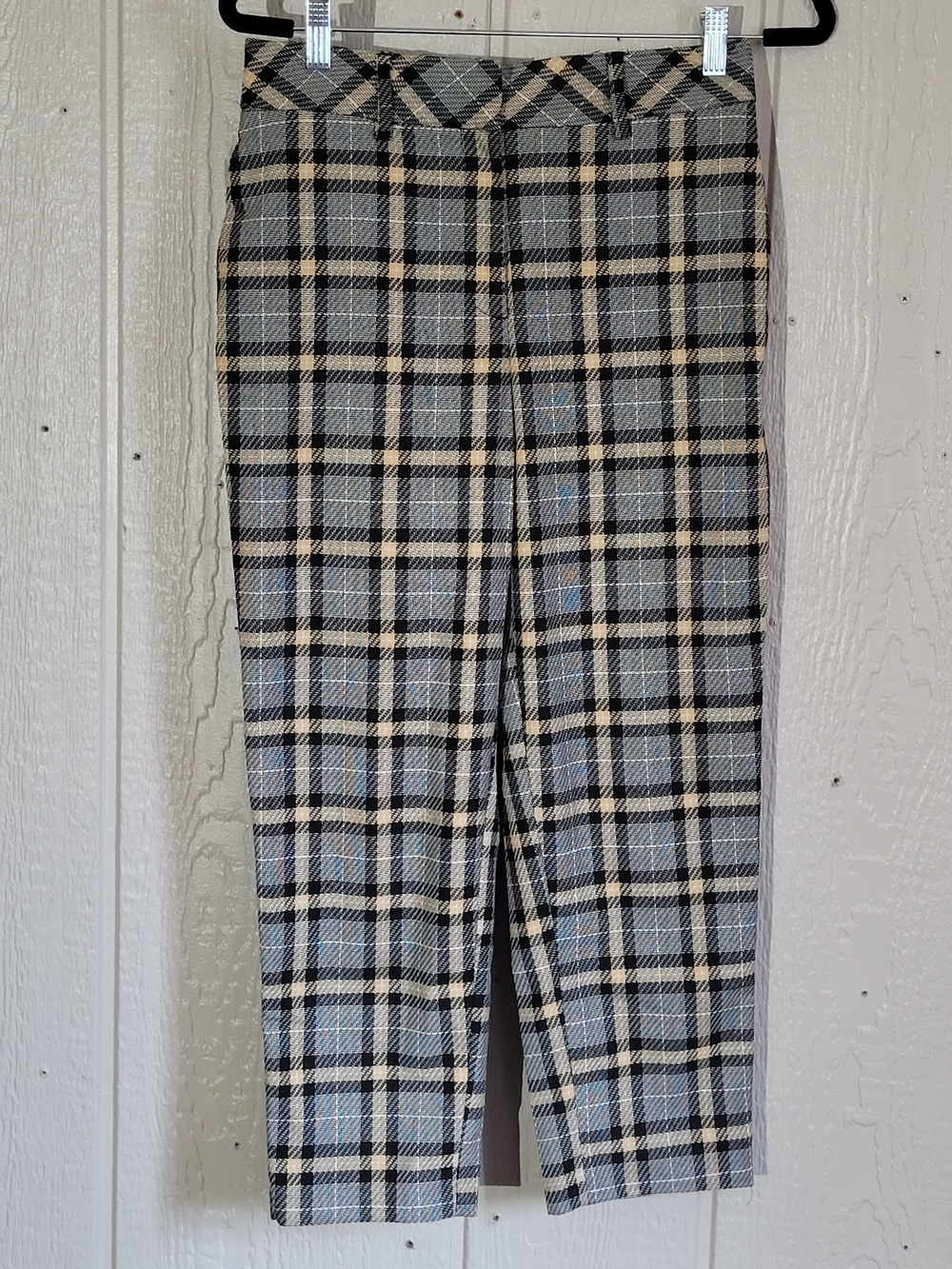 H&M Plaid Trousers in Black, Gray & Cream